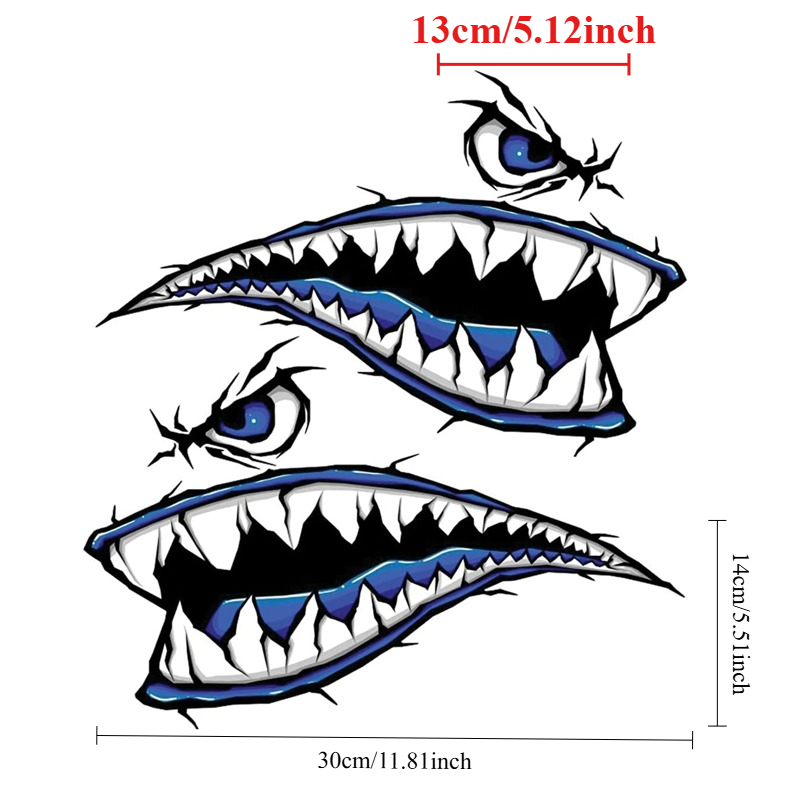 2PCS Shark Teeth Mouth Boat St - Fishing Kayak Sit On Top 评论和价格